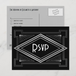 Zwart & Zilver Art Deco Gatsby-Geïnspireerd Huweli Briefkaart