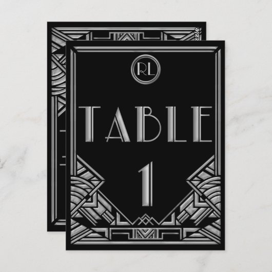 Zwart Zilver Art Deco Gatsby Stijl Tabel Nummer 1 Briefkaart (Voorkant / Achterkant)