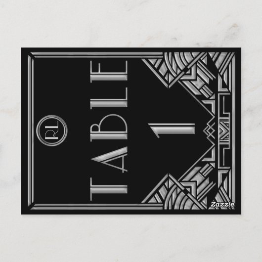 Zwart Zilver Art Deco Gatsby Stijl Tabel Nummer 1 Briefkaart (Achterkant)