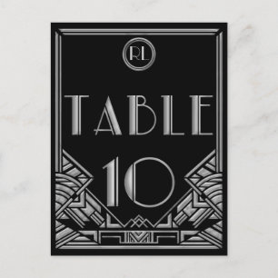 Zwart Zilver Art Deco Gatsby Stijl Tafel Nummer 10 Briefkaart