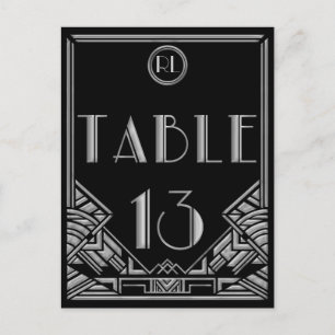 Zwart Zilver Art Deco Gatsby Stijl Tafel Nummer 13 Briefkaart