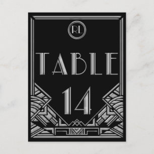 Zwart Zilver Art Deco Gatsby Stijl Tafel Nummer 14 Briefkaart