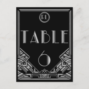 Zwart Zilver Art Deco Gatsby Stijl Tafel Nummer 6 Briefkaart