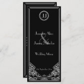 Zwart Zilver Art Deco Gatsby Style Wedding Menu (Voorkant / Achterkant)