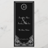 Zwart Zilver Art Deco Gatsby Style Wedding Menu (Voorkant)