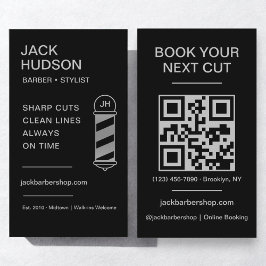 Zwart Zilver Barbershop Barber Haircut QR Code Visitekaartje