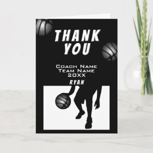 Zwart Zilver Basketbal Bedankt Coach Kaart