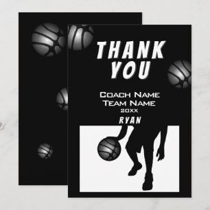Zwart Zilver Basketbal Bedankt Coach Kaart
