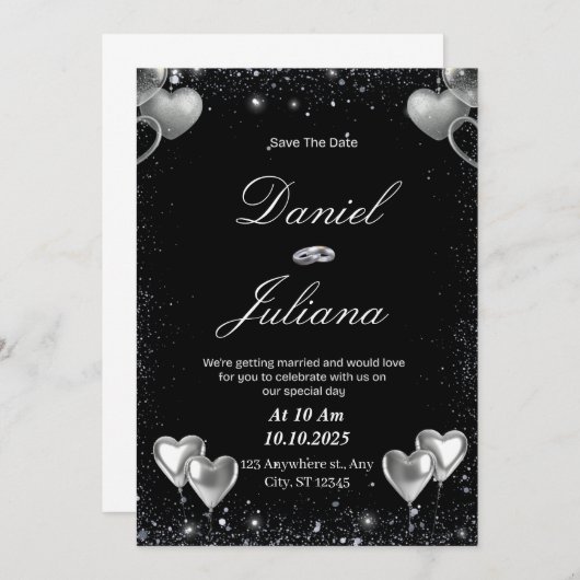 Zwart & Zilver Bewaar de datum Kaart (Voorkant / Achterkant)