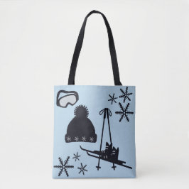 Zwart, zilver & blauw sneeuw design. tote bag