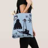 Zwart, zilver & blauw sneeuw design. tote bag (Dichtbij)