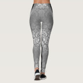 Zwart & Zilver Bloemen Damast Geometrisch Ontwerp Leggings (Achterkant)