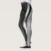Zwart & Zilver Bloemen Damast Geometrisch Ontwerp Leggings (Links)