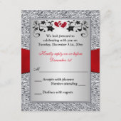 Zwart Zilver Bloemen Harten FAUX Folie RSVP (Achterkant)