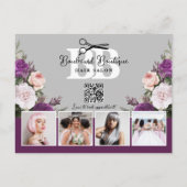 Zwart Zilver Bloemensalon Stylist Fotomarketing Briefkaart (Achterkant)