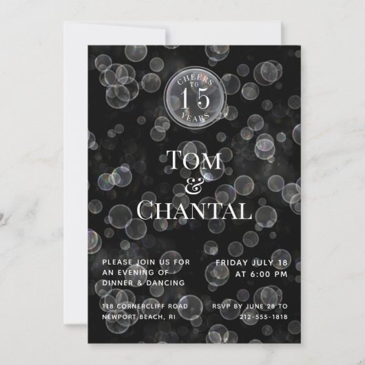 Zwart & Zilver Bokeh Jubileumfeest Uitnodiging (Voorkant)