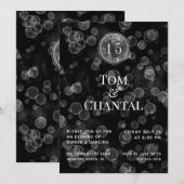 Zwart & Zilver Bokeh Jubileumfeest Uitnodiging (Voorkant / Achterkant)