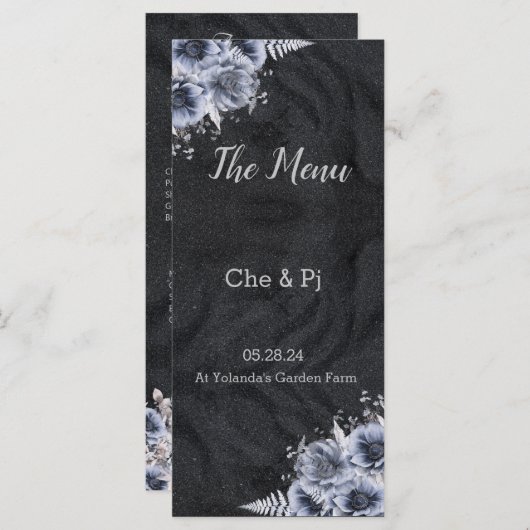 Zwart & Zilver Bruiloft Menu (Voorkant / Achterkant)