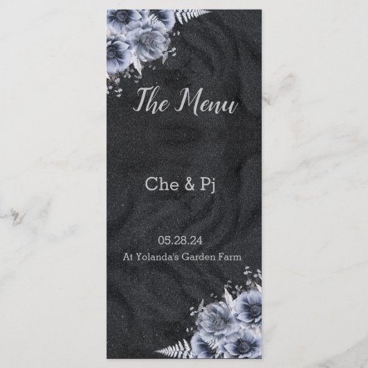 Zwart & Zilver Bruiloft Menu (Voorkant)