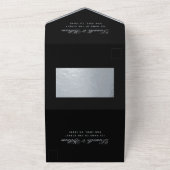 Zwart Zilver Bruiloft Monogram Elegante Kalligrafi All In One Uitnodiging (Buitenkant)