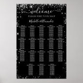 Zwart zilver bruiloft zitgrafiek 18 tafels poster (Voorkant)