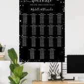 Zwart zilver bruiloft zitgrafiek 18 tafels poster (Thuiskantoor)