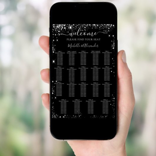 Zwart zilver bruiloft zitgrafiek 19 tafels poster