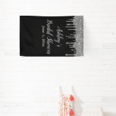 Zwart & Zilver Bruiloftsshower Achtergrond Fotohok Spandoek (Insitu)