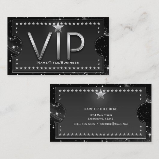 Zwart & Zilver Chic Glam VIP Aangepast Ticket (Voorkant / Achterkant)