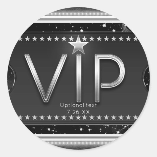 Zwart & Zilver Chic Glam VIP Aangepaste Partij Fav Ronde Sticker (Voorkant)