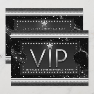 Zwart & Zilver Chic Glam VIP Ticket Uitnodiging
