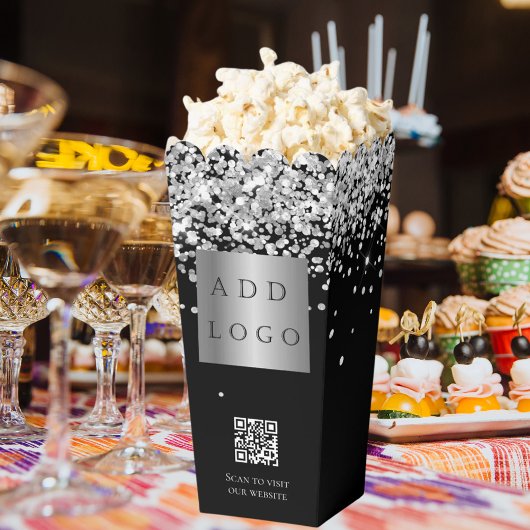 Zwart zilver confetti QR code business logo Bedankdoosjes