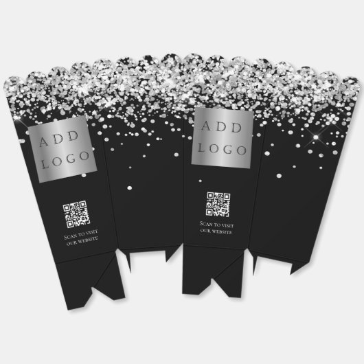 Zwart zilver confetti QR code business logo Bedankdoosjes (Ongevouwen)