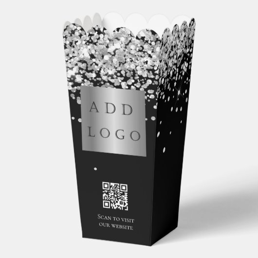 Zwart zilver confetti QR code business logo Bedankdoosjes (Voorkant)