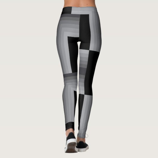 Zwart, zilver, cool, unieke, trendy vierkante vorm leggings (Achterkant)
