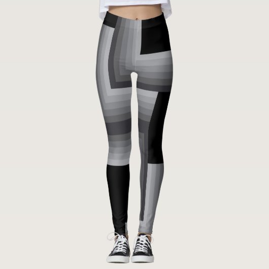 Zwart, zilver, cool, unieke, trendy vierkante vorm leggings (Voorkant)