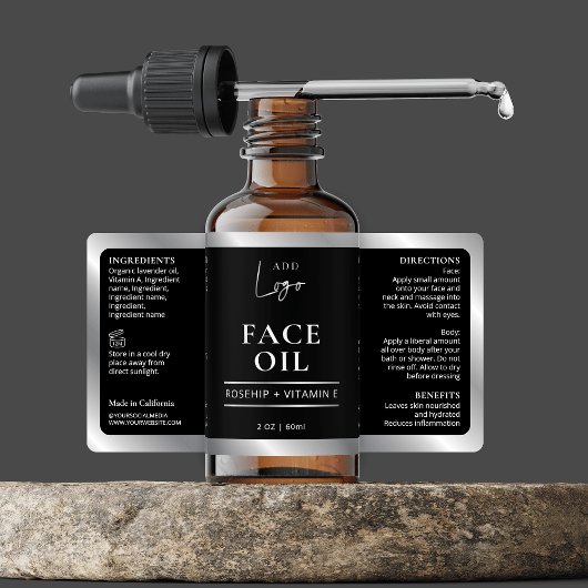 Zwart & Zilver Cosmetische Skincare Bottle Label