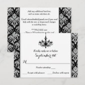 Zwart, Zilver Damask, Chandelier Reply Card RSVP Kaartje (Voorkant / Achterkant)
