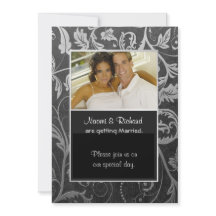 Zwart & Zilver Damask Fotouitnodiging