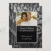 Zwart & Zilver Damask Fotouitnodiging Kaart (Voorkant / Achterkant)