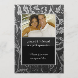 Zwart & Zilver Damask Fotouitnodiging Kaart