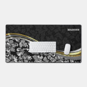 Zwart & Zilver Damasks Gouden accenten Bureaumat (Keyboard & Muis)