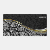 Zwart & Zilver Damasks Gouden accenten Bureaumat (Voorkant)