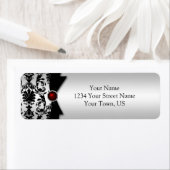 Zwart Zilver Damast Gedrukt Ruby Edelsteen Adres Etiket (Insitu)