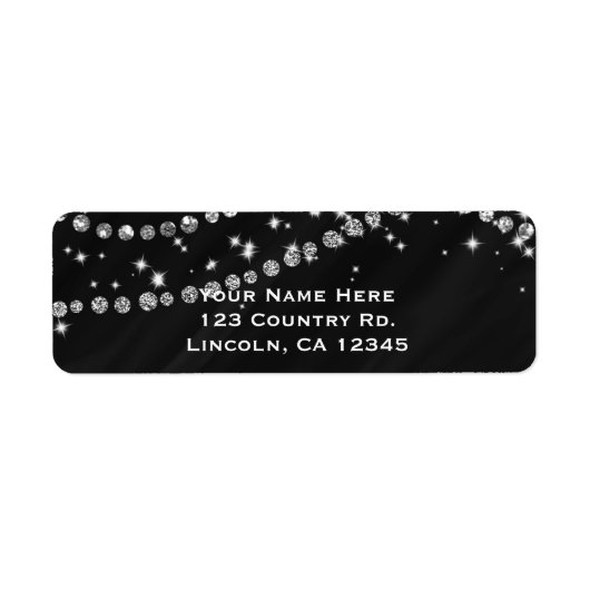 Zwart & Zilver Diamant Bling Glam Glitters Etiket (Voorkant)