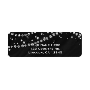 Zwart & Zilver Diamanten Bling Glam Glitters Etiket