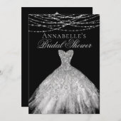 Zwart & Zilver Diamond Sparkle Bruidsjurk Bruidsme Kaart (Voorkant / Achterkant)