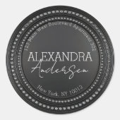 Zwart & Zilver Edelsteen Ronde Terugkeer Adres Lab Ronde Sticker (Voorkant)