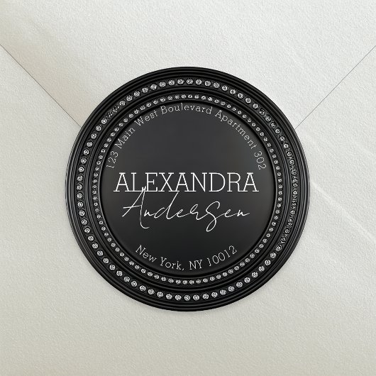 Zwart & Zilver Edelsteen Ronde Terugkeer Adres Lab Ronde Sticker