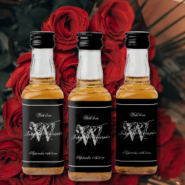 Zwart & Zilver Elegant Monogram Chique Bruiloft Mi Likeurfles Etiket